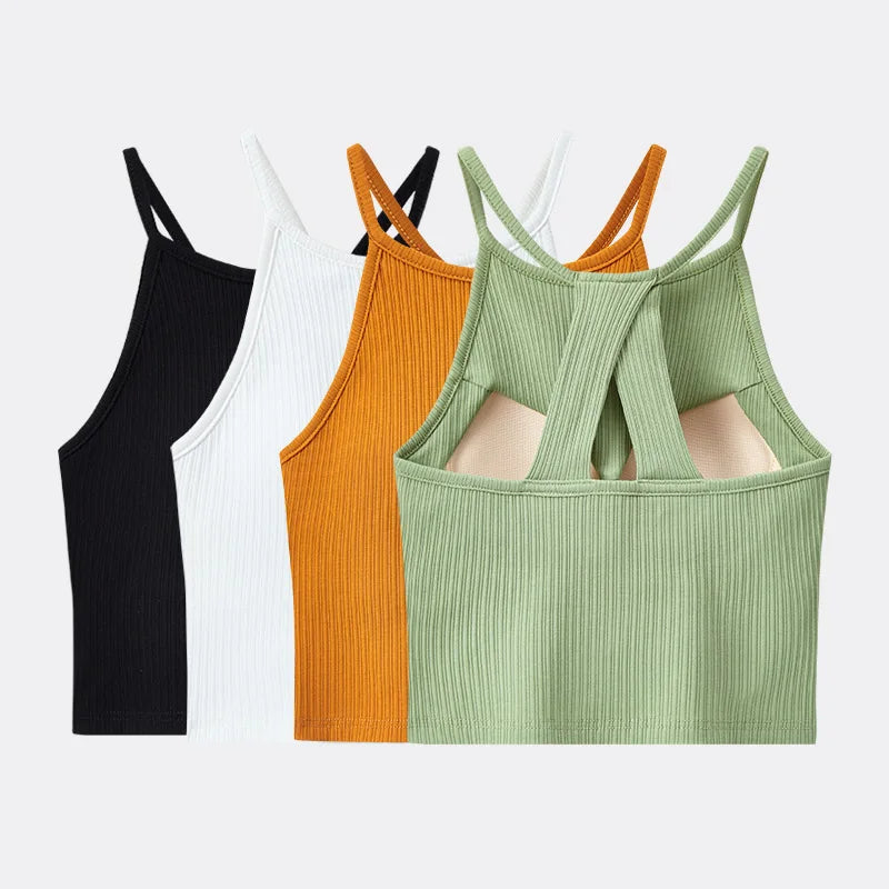 Beauty Back Sling Vest Bra Pad Women's Summer Pajamas Top Belt Chest Pad Backless Bottoming Top One Piece Sleepwear T Shirt