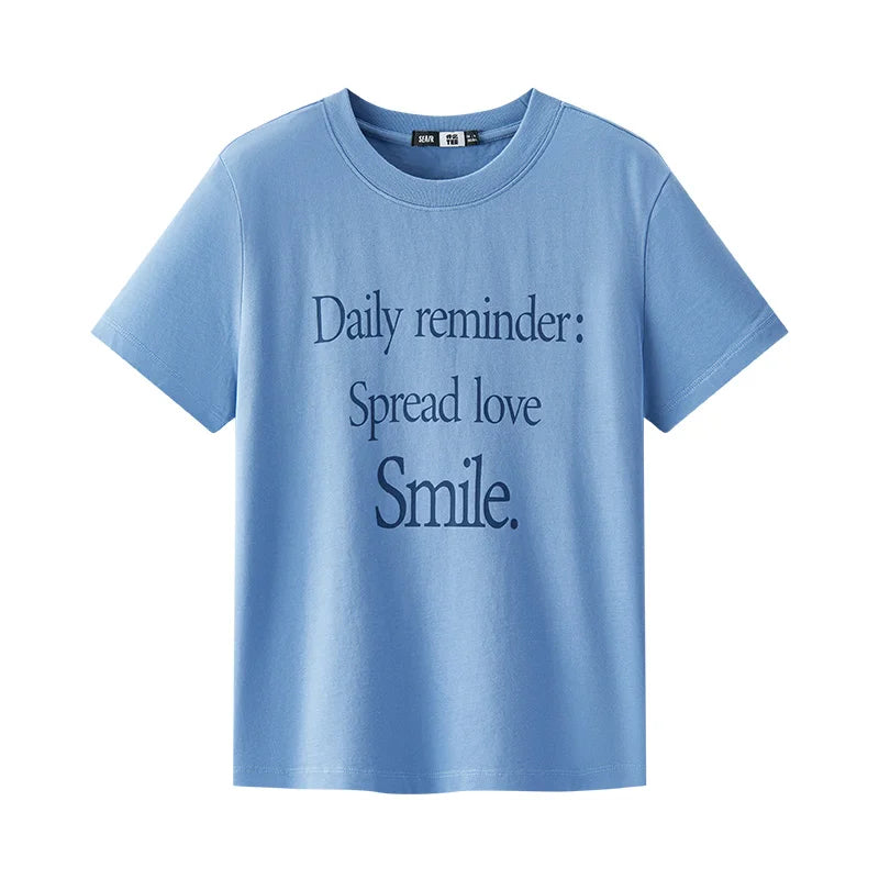 Semir Womens Tshirt 2026 Letter Printed Pure Cotton Regular Shoulder Crew Neck Trendy Casual Soft Daily Wear
