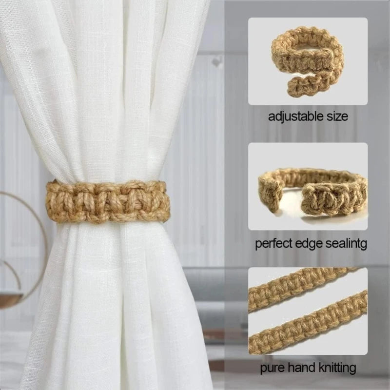 [Hand-Woven Hemp Rope Bracket] 3pcs Hand-Woven Hemp Rope Curtain Tether - home decoration accessories modern decor curtain clip