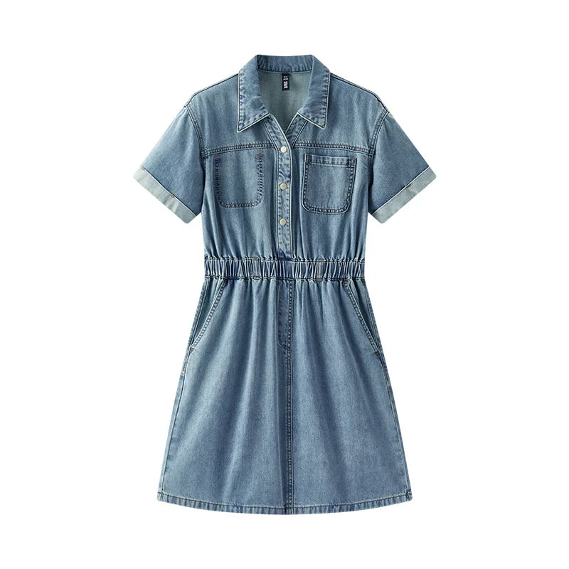 Semir Women Denim Dress Waist Trimming Lapel Cargo Style Slim Vintage Mini 2026 Chic Fashion Casual Daily Wear