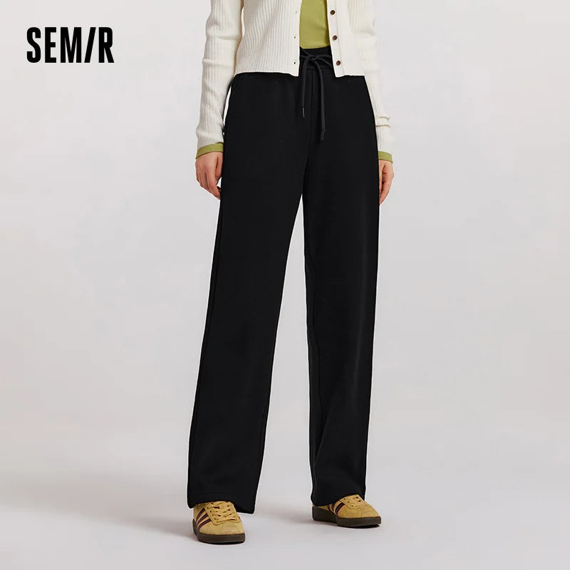 Semir Solid Pants Wool Blend WideLeg Women Winter 2025 Fleece Soft Warm Comfortable Elegant Casual Trousers
