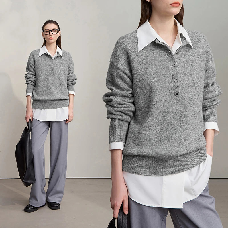 AMII Women's Sweater 2026 Autumn Commuter Solid Color Women's Clothing O-neck Pullover Loose Long Sleeve Tops Ladies 12543201