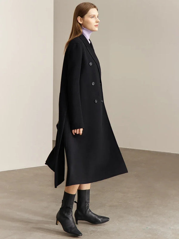 AMII Minimalism 100% Wool Coat Women 2026 Winter Double-breasted French Style Elegant Commuter Loose Long Clothing Tops 12270566