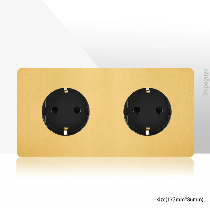 Gold Wall Light Toggle Switch Vintage Brass Lever Stainless Steel Panel,EU FR Universal USB C Socket 1-4 Gang 2Way Switch TV