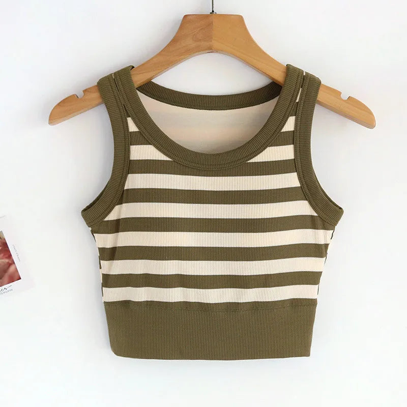 Modal Women's Summer Pajamas Top Casual Stripe Chest Padded Sling Shirt Sleeveless Bottoming T-Shirt Sleepwear Pijamas Tops