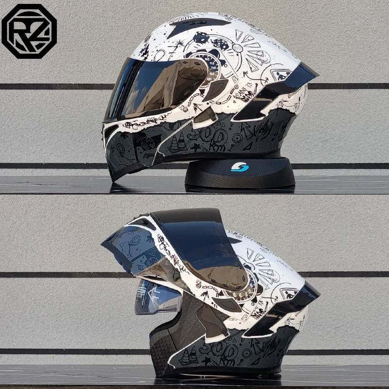 Motorcross Flip Up Helmets with Wide View Clear Visor ABS Shell Full Face Cyril Motor Helmet For Adult DOT Approved