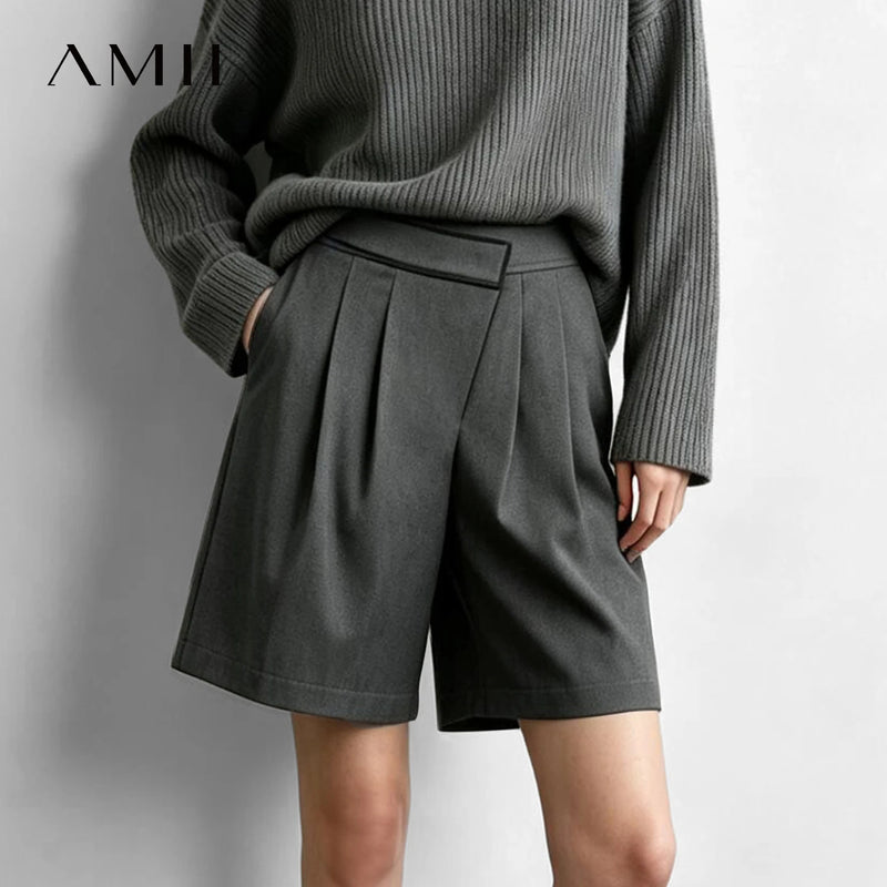 Amii Wide Leg Shorts Color Block Drawstring Waist Loose Fit Slimming Casual Commuter Winter 2026 Women's Clothes 12644012