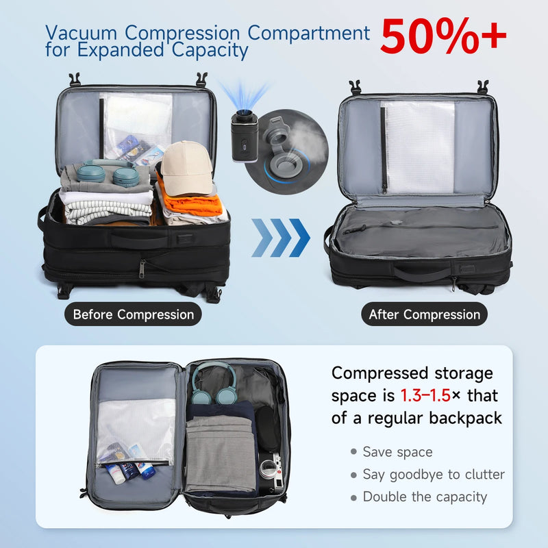 Tigernu Vacuum Compression Backpacks Men Travel Backpack Expandable USB Bag Large Capacity 17 Laptop Bags For School Cabin Bags