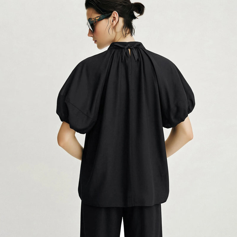 Amii 100% Silk Top For Women 2026 Summer New Raglan Puff Sleeve Bow Knot Detail Shirt Elegant Casual Women's Blouse 12642189