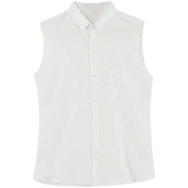 Summer Men's Black Sleeveless Shirt, Fashionable Slim White Shirts, Single Breasted Lapel Summer Top Camisas Para Hombre