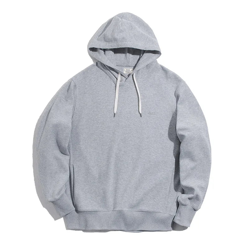 Maden Retro Men's Solid Color Long Sleeve Hoodies Sweatshirt Casual Loose with Drawstring Pullover for Men Autumn Streetwear Top