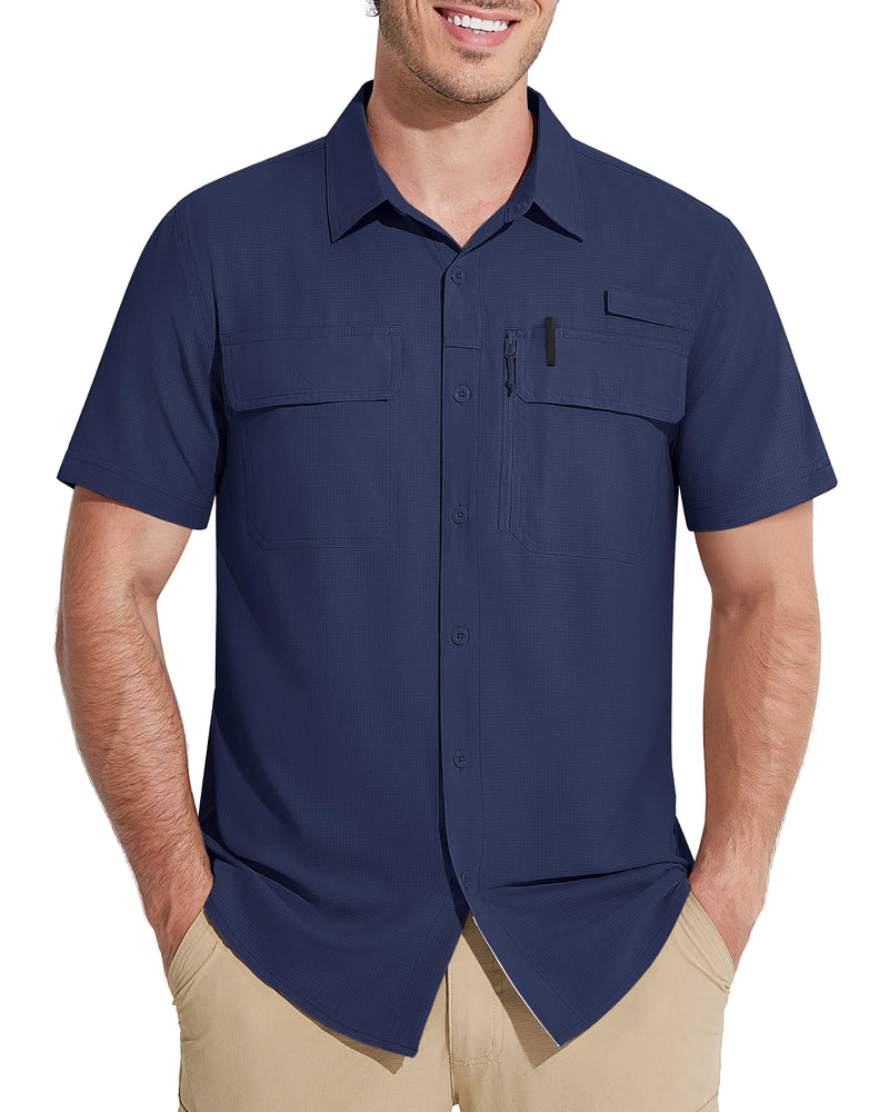 TACVASEN Short Sleeve Fishing Shirts Men's UPF 50+ Sun Protection Cargo Work Shirts Mesh Breathable Quick Dry Hiking Shirts Man