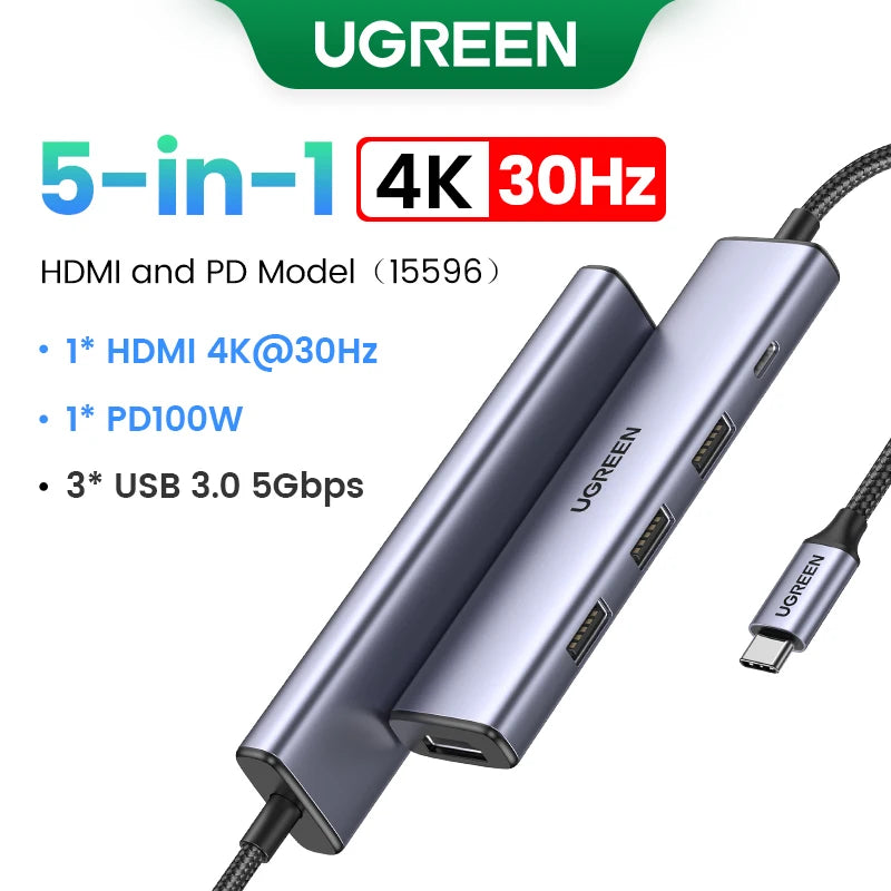 UGREEN USB-C HUB 9-in-1 Type-C to 4K60Hz HDMI 10Gbps Data 1000Mbps RJ45 PD100W SD&TF for Laptop Accessories MacBook DELL iPad HP