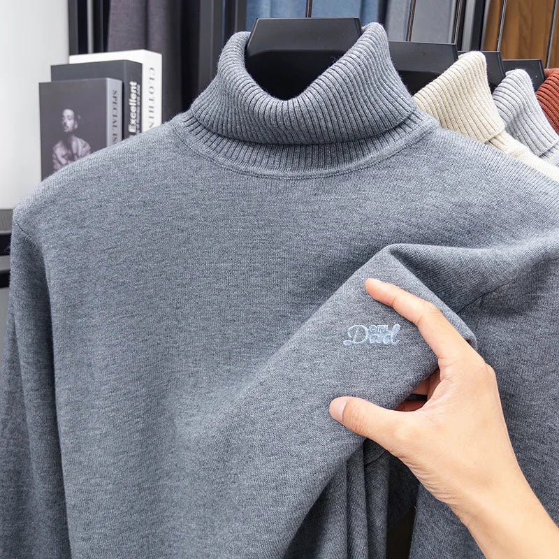 Versatile Man Long-Sleeved Knitwear High Neck Letter Embroidery Autumn Winter New Pullover Casual Fashion Daily Commute Sweater
