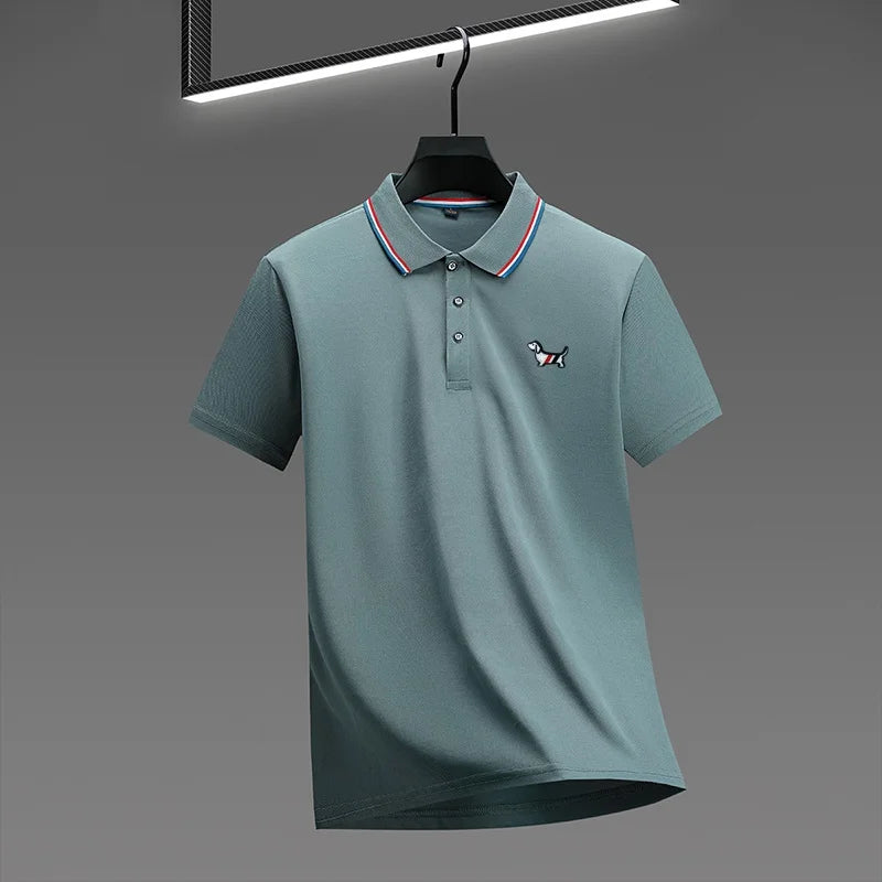 Summer New Men Short-Sleeved Polo Shirt Lapel Color Blocking Dog Embroidery Business Casual Polo Shirt Ventilate Men's Clothing