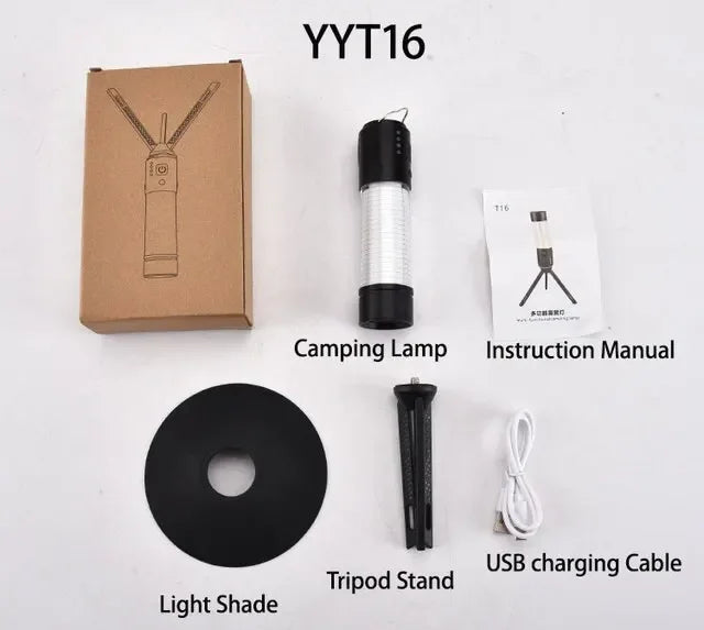 ចង្កៀងបោះតង់ Tripod ពិល LED ចល័ត អាចសាកបានតាម USB 6 របៀប ភ្លើងពិល នេសាទ ឡើងភ្នំ បោះតង់ ចង្កៀងព្យួរ