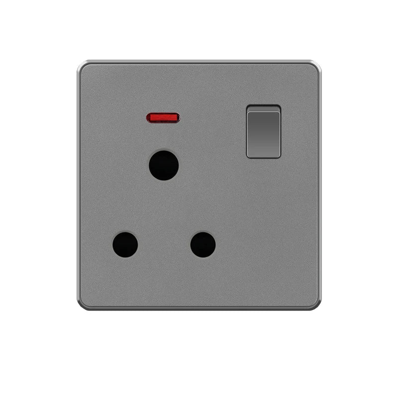 UK Standard 15A Wall  Switch Socket, Black White PC/Wire drawing Panel AC 220-250V,British Power Socket with switch with light