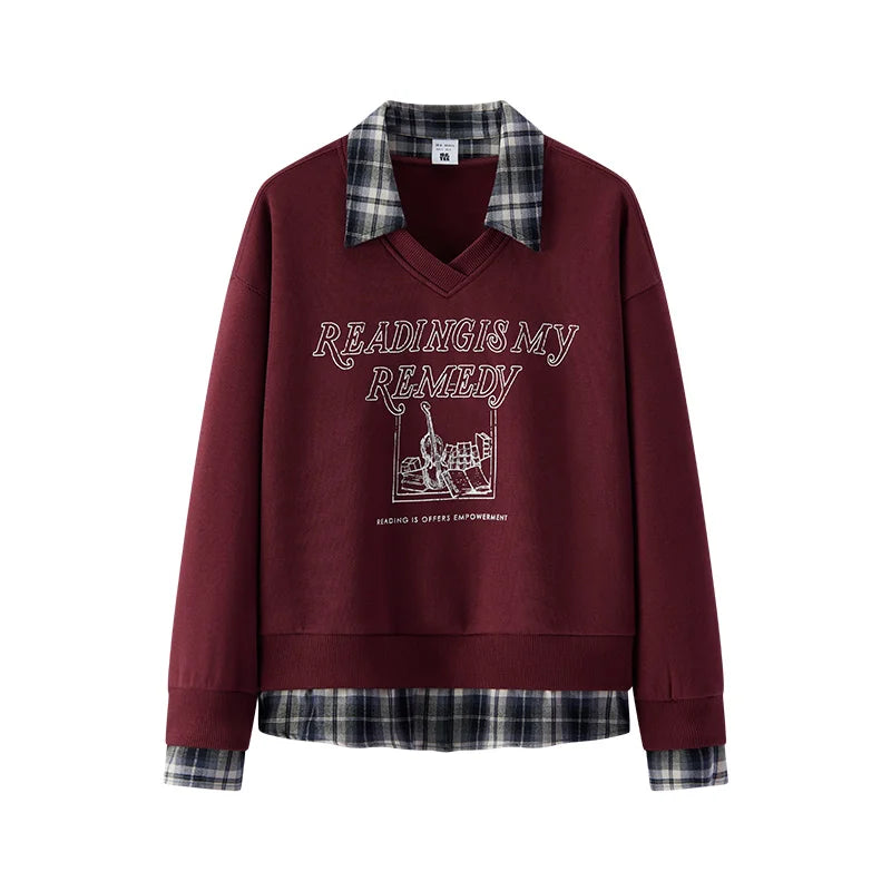 Semir Women Sweatshirt Fleece Lined Layered Look Turn Down Collar Retro Style 2026 Winter Warm Layer Everyday Wear