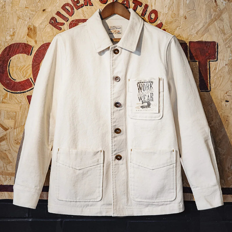 អាវធំ Maden Retro Heavyweight Cotton ជាមួយនឹងដៃអាវ Twill Lapel Sleeves Corduroy Splicing Design Single-Breasted Coat សម្រាប់រដូវស្លឹកឈើជ្រុះរបស់បុរស