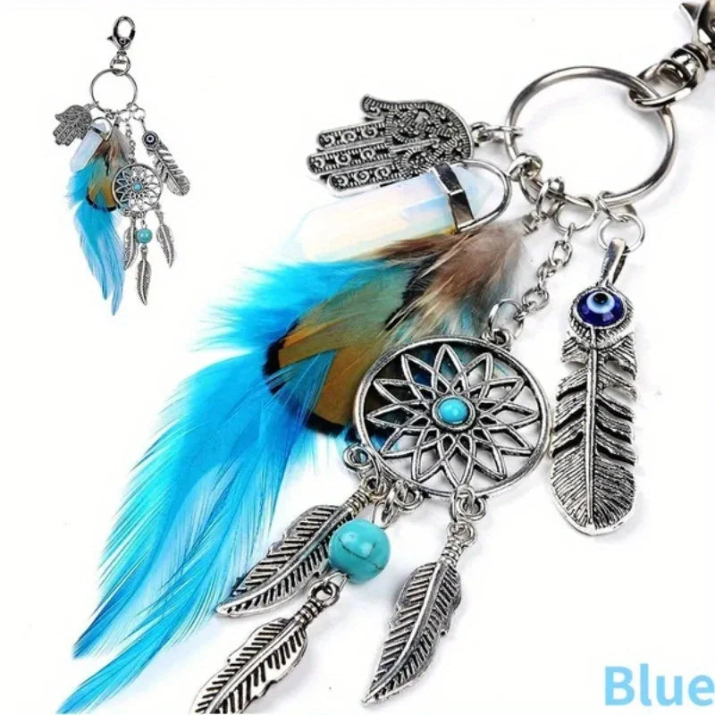Best Valentine's Day Gift! Maiden Dream Catcher Bohemia Style Key Ring Pendant Artificial Feather Key Chain Bag Decor Tassel