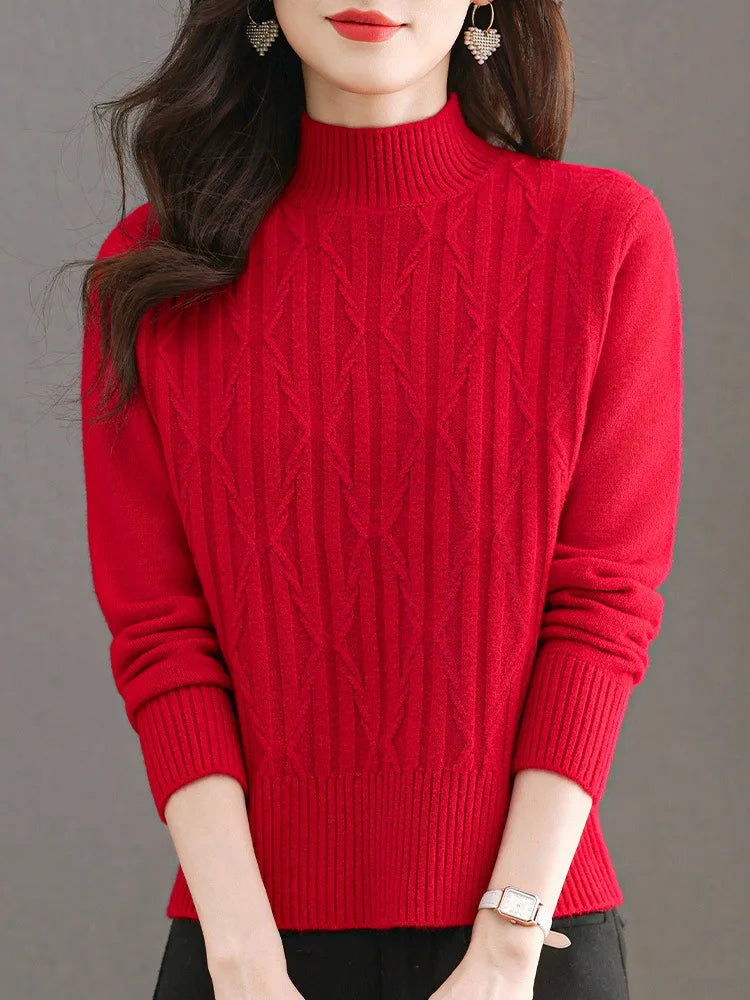 Women's Long Sleeve Top Half Turtleneck Warm Pullover Shirt Autumn Winter Clothes Woman Jumper Knitwear Female Pull Sweater