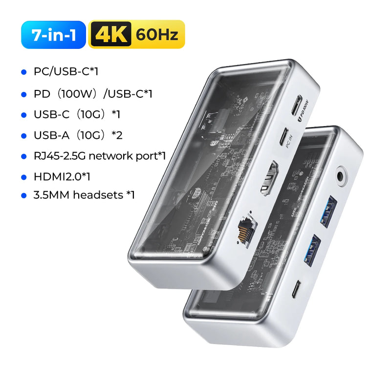 ORICO Metallic USB C HUB 10Gbps Docking Station 4K60Hz HDMI-compatible USB 3.0 Adapter RJ45 for Macbook Pro Laptop Accessories