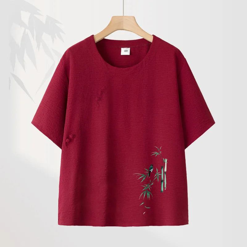ឈុតអាវយឺតដៃខ្លី XL-4XL រដូវផ្ការីក រដូវក្តៅ ខោ ឈុតសម្រាប់ស្ត្រី សម្លៀកបំពាក់នៅផ្ទះ កប្បាស ឈុតពីរដុំសម្រាប់ម្តាយវ័យកណ្តាល