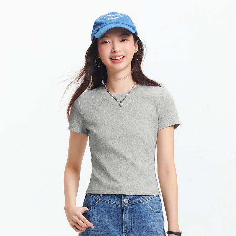 Semir Embroidered Tshirt Women 2026 Summer Short Cool Touch Slim Fit Crew Neck Regular Shoulder Casual Basic Fashion Top