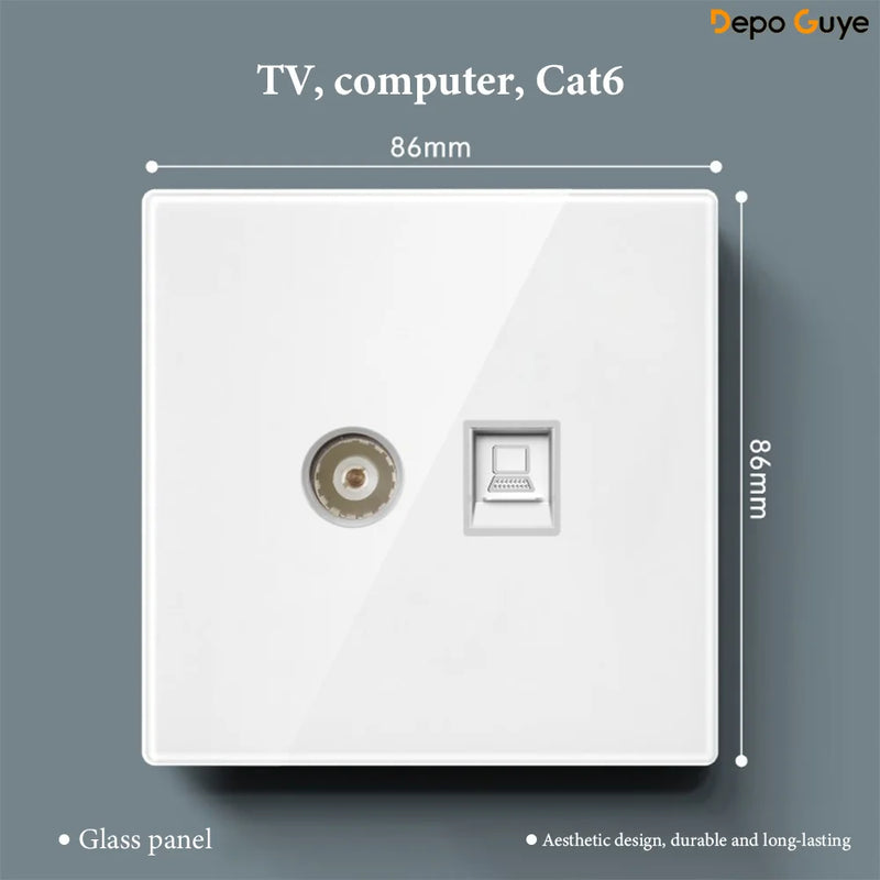 White UK 230V Tempered Glass Touch Light Switch Socket LED Wall Panel Smart Home Switches Socket Manufacturer Wholesale Supplier