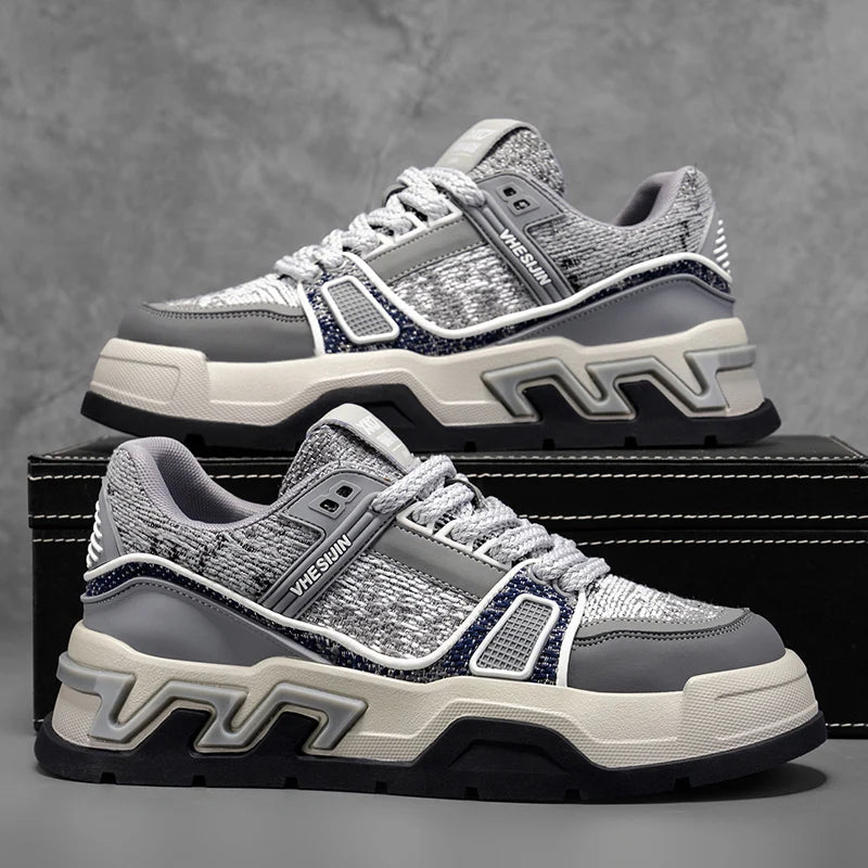 Mens Board Shoes 2025 New Flat Mesh Breathable Thick Soled Height Increasing Trendy Street Casual Sports Mens Sneakers
