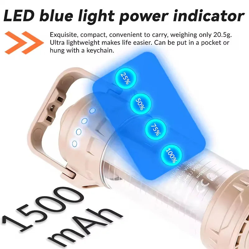 Multifunctional LED Camping Light 6 Lighting Modes Flashlight with Hook Type-C Rechargeable for Emergency Tent Yard Car Repair