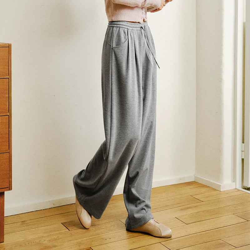 Semir Loose Pants Women 2026 Spring Pleated Elastic Waist Pants Loose Wide Leg Casual Trousers