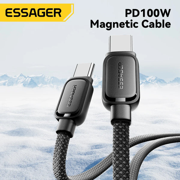 ខ្សែសាកទិន្នន័យ Essager 100W ម៉ាញេទិកដែលអាចដកថយបានលឿន ប្រភេទ C ទៅប្រភេទ C សម្រាប់សាក iPhone 17 16 15 Pro សម្រាប់ MacBook Samsung