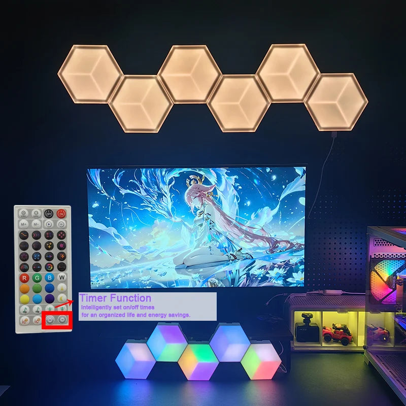 6/10pcs 3D Hexagon Wall Lights App Control Light RGB Wall Decor Lights Music Sync Light WiFi Enabled Light for Gaming Room