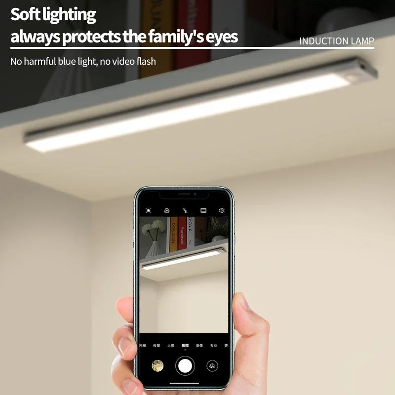 10-60CM LED Night Light Wireless Motion Sensor Under Cabinet Lights Ultra Thin USB Rechargeable Lamp Kitchen Bedroom Lighting