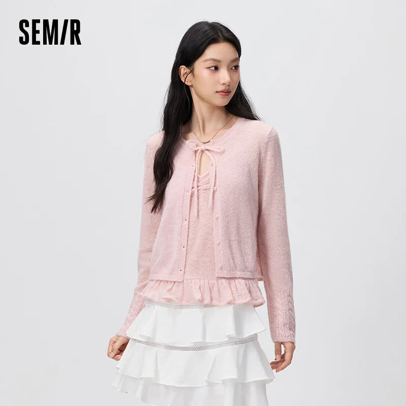 Semir Women Cardigan Lace Cami Short Knit Two Piece Sweet Elegant Casual Style Autumn Sweater Outdoor Wear 2026