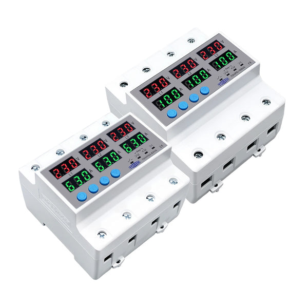 TOMZN Three Phase 4 Wires 3P+N 63A 100A Adjustable Ampere Protector Self Recovery Auto Reconnect Voltage Protection Relay