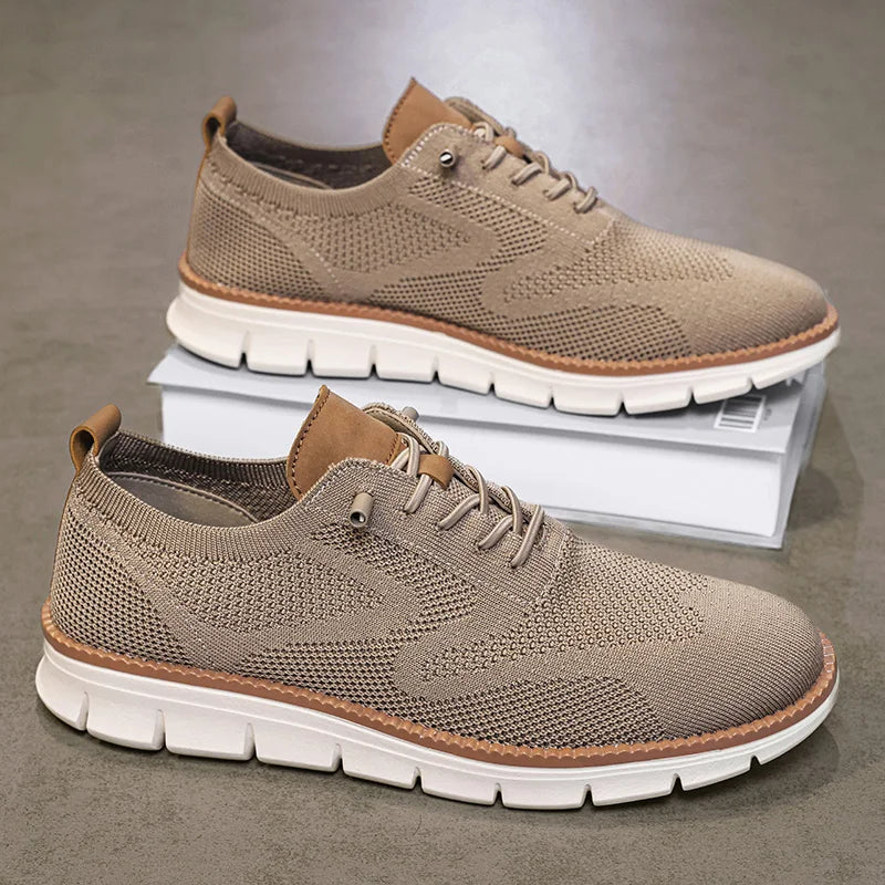 Men's Knitted Upper Casual Shoes Breathable Soft Sole Business Leisure Sneakers Non-slip Walking Shoes for Daily Commute