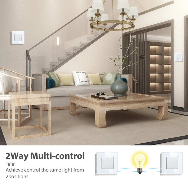 BSEED  Mechanical Light Switch Wall Power Switch On Off Switch Button Lamp Switch 1/2/3Gang 2Way With Glass Frame Home Switch