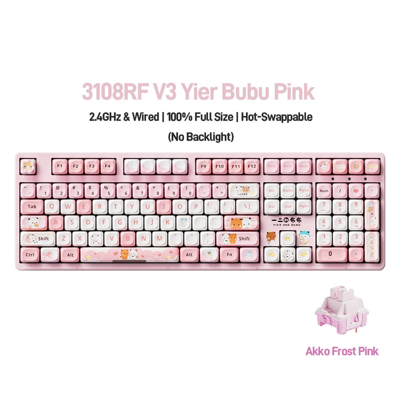 Akko 3108RF Mechanical Keyboard 100% Full Size RGB Cherry/MOA Profile Keycaps 2.4GHz & Wired Dual-mode Keyboard for Office Game