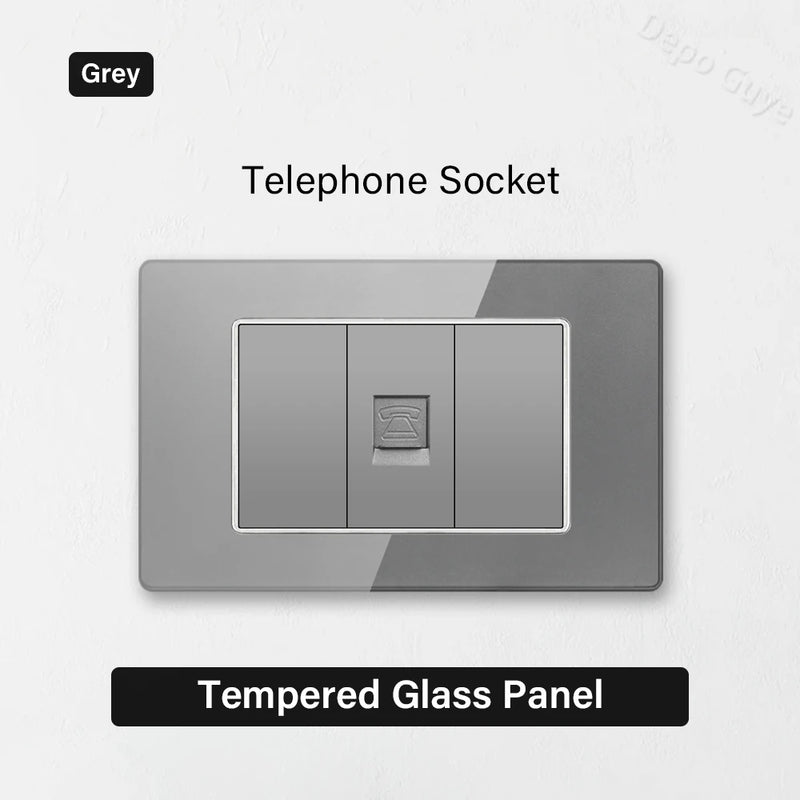 Type 118 Grey Tempered Glass Panel EU Wall Light Switch,Europe Wall Socket With USB Type-c 18W Quick Charge Outlet 118*75mm