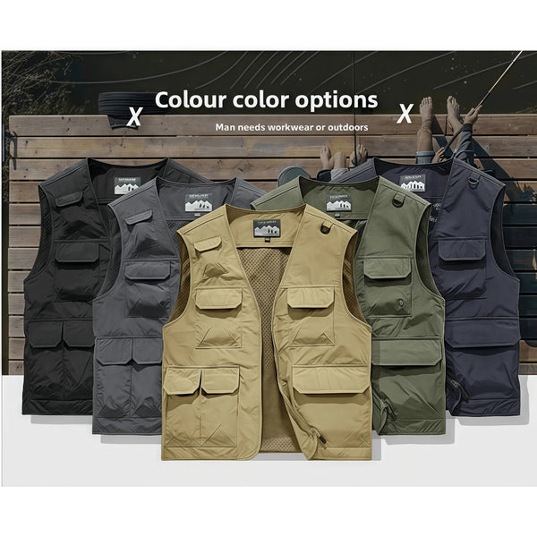 Men's waistcoat outdoor  quick-drying V-neck lightweight fishing vest Large Size Casual photography jacket  multi-pocket vest