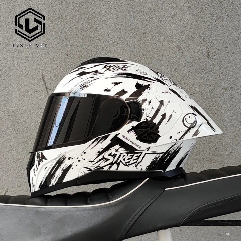 LVS-909 Motorcycle Modular Flip Helmet Dual Lens Big Wing Anti-Fog Visor Men Women Motorbike Touring Safety Headgear Casque Moto