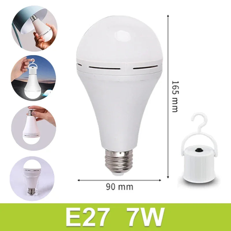 7-12W Rechargeable Emergency Light Bulbs with E27 Base Hanging Hooks Energy-Saving Lights for Outdoor Sports Camping Fishing