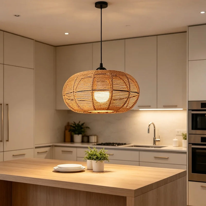 ចង្កៀងព្យួរ JOYINLED ធ្វើពីឫស្សី wicker ត្បាញដោយដៃ ចង្កៀងព្យួរទំហំ 30 សង់ទីម៉ែត្រ សម្រាប់តុបតែងផ្ទះ បរិភោគអាហារ ក្នុងផ្ទះ