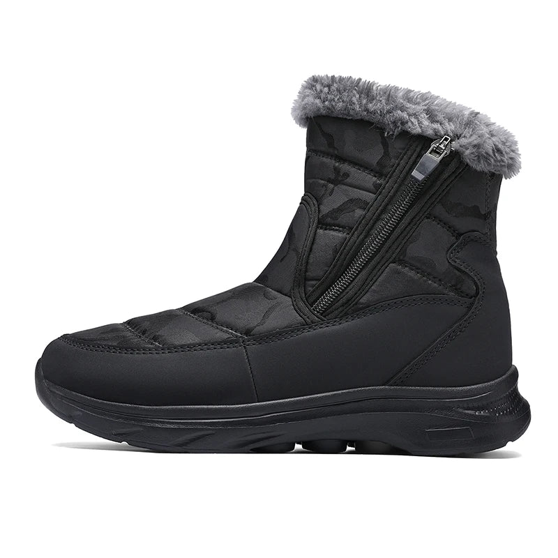Winter Ankle Snow Boots Waterproof Plush Lined Warm Boots with Side Zipper Lightweight Outdoor Winter Shoes for Men