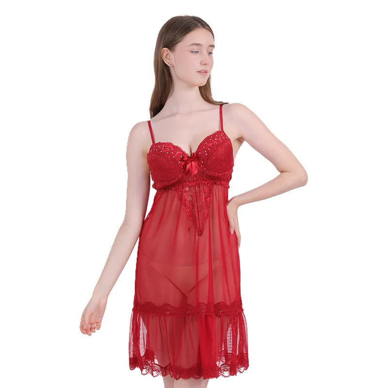 2026 Summer Slip Sleep Dress Mesh Women New Thin Sexy Lace Edge Loungewear Wholesale Pajamas Women Nightgowns Hollow Out