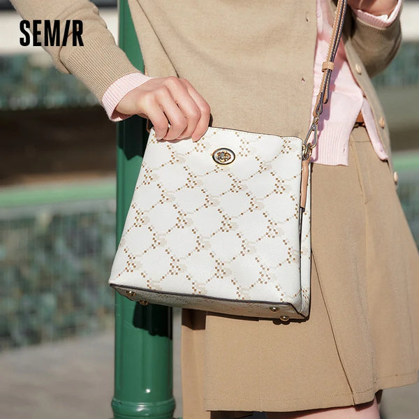 Semir Bag Women Bucket Bag 2025 New Style Stylish Vintage Monogram Crossbody Bag Large-capacity Commuting Shoulder Bag Trendy