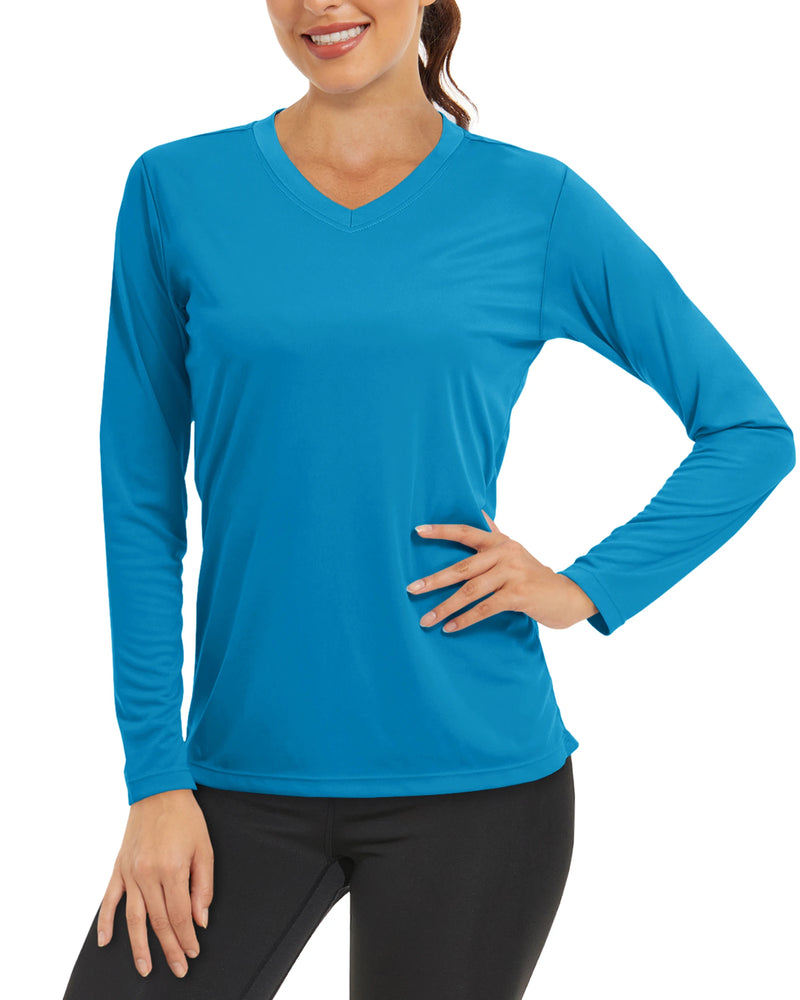 TACVASEN Summer Sun Protection Shirts UPF 50+ Womens Long Sleeve V Neck Shirts Lightweight Quick Dry Tee Shirts Outdoor Pullover