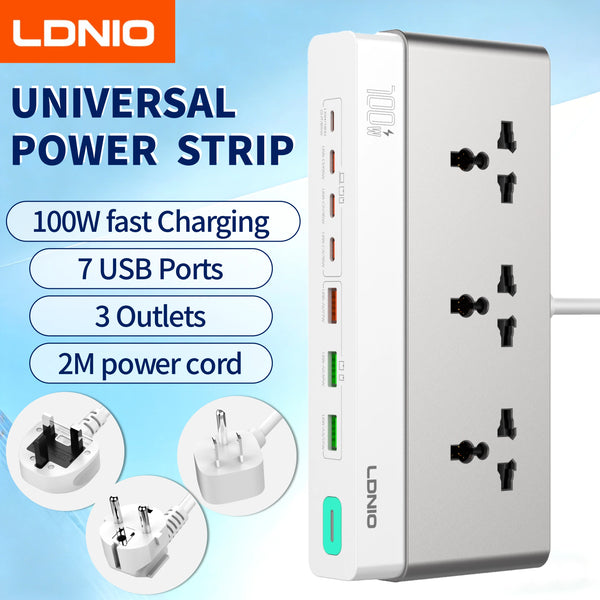 រន្ធដោតឌុយភ្លើង LDNIO 100W សម្រាប់ដាក់លើតុ រន្ធដោត AC សាកលឿន PD USB A 65W USB C ស្ថានីយសាកថ្មលឿន 2500W សម្រាប់សហរដ្ឋអាមេរិក ចក្រភពអង់គ្លេស សហភាពអឺរ៉ុប កូរ៉េ
